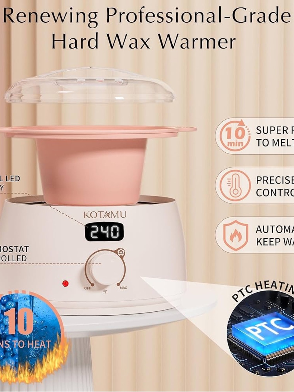 Pink Hard Wax Warmer for Brows